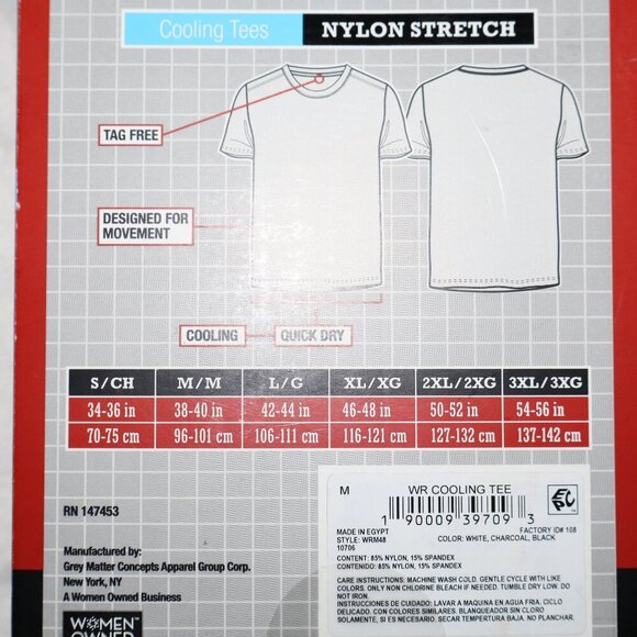 Wrangler Workwear Mens 3 CT Cooling Crew Tees Nylon Stretch M Black white gray - Picture 3 of 4